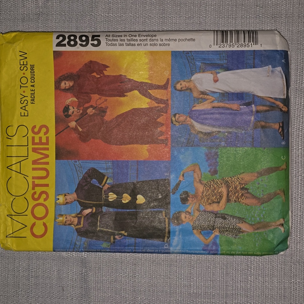 Mccall's 2895 His & Her Costume Pattern Caveman Toga King or Devil XS S M L XL
